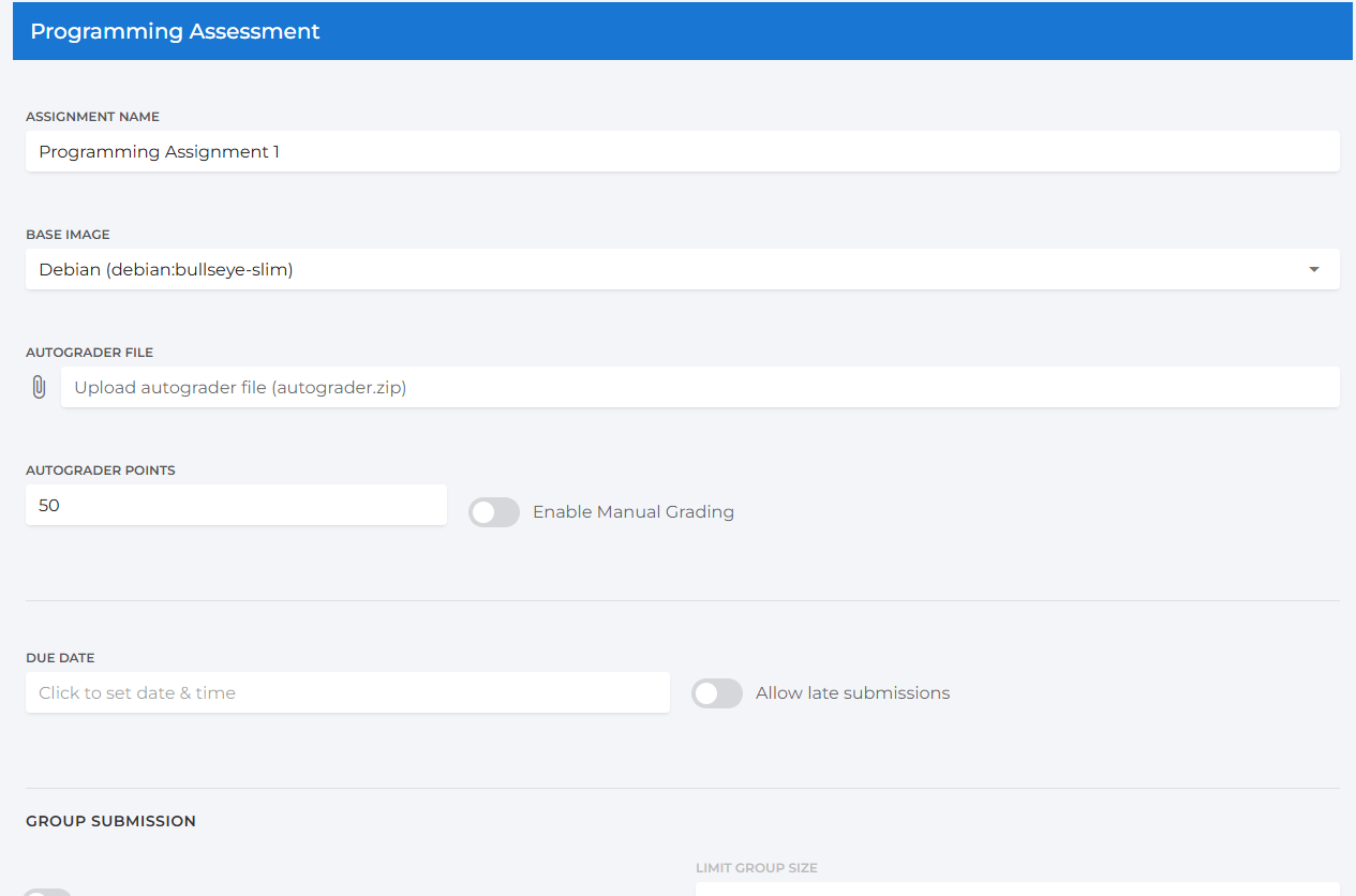 Assignment settings configuration